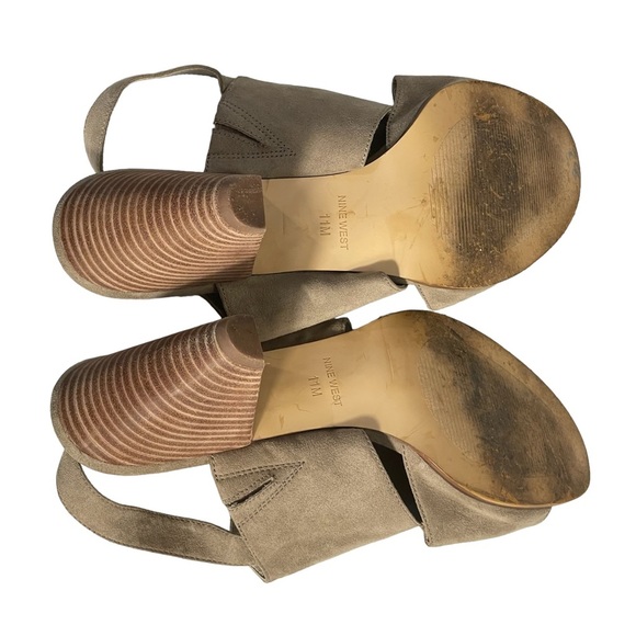 Nine West Rockall Tan Taupe Faux Suede Open Toe Slingback Cone Heel Shoe Sz 11M - Picture 8 of 10